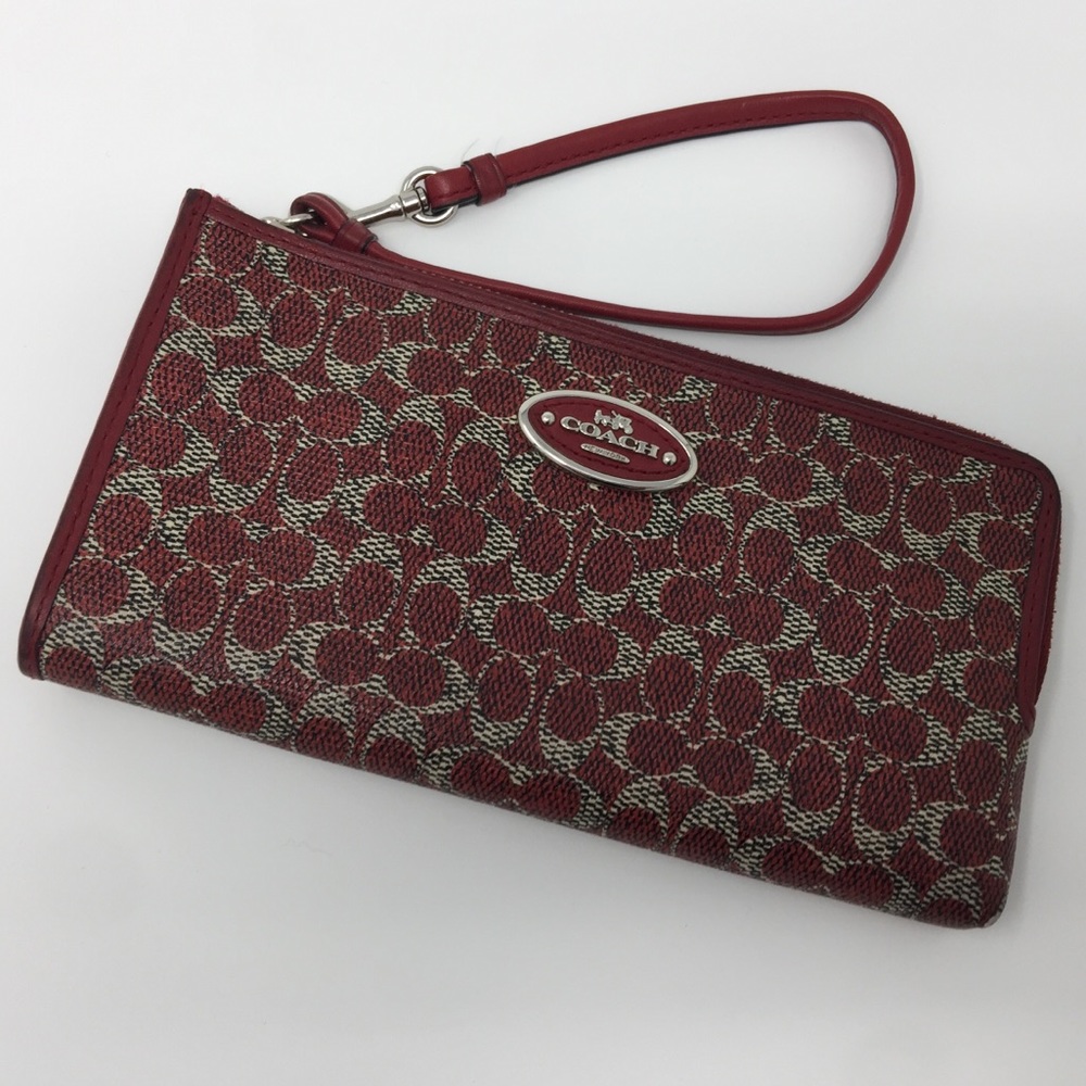Red Coach Leather Wallet Wristlet